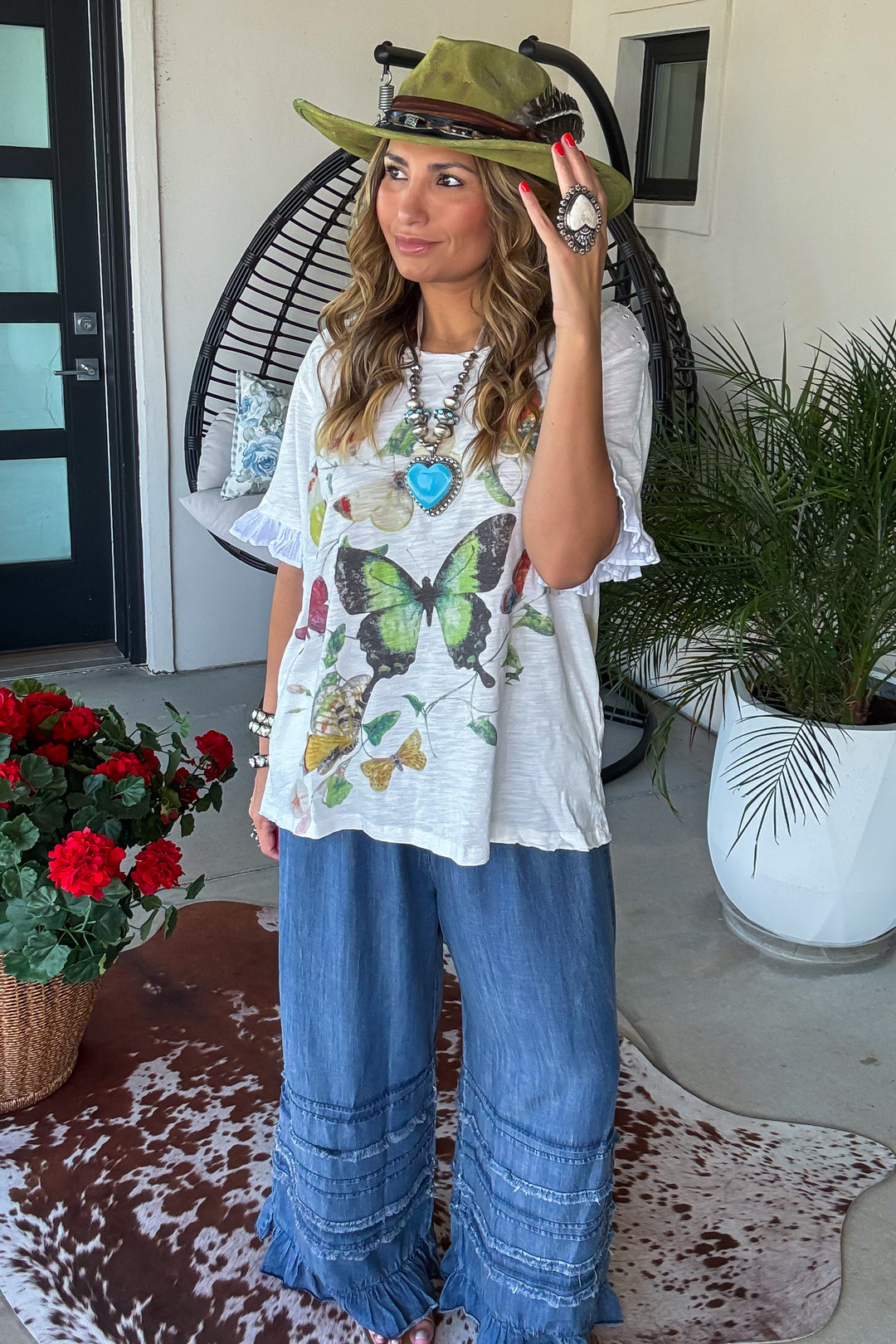 Wildflower Wings Oversized Top - 100% Cotton - White