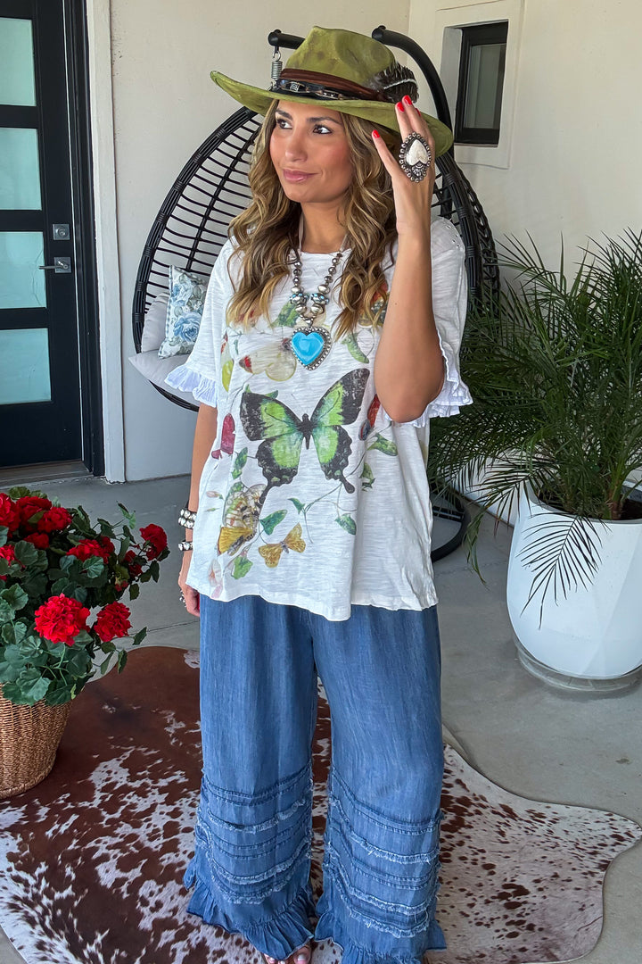 Wildflower Wings Oversized Top - 100% Cotton - White