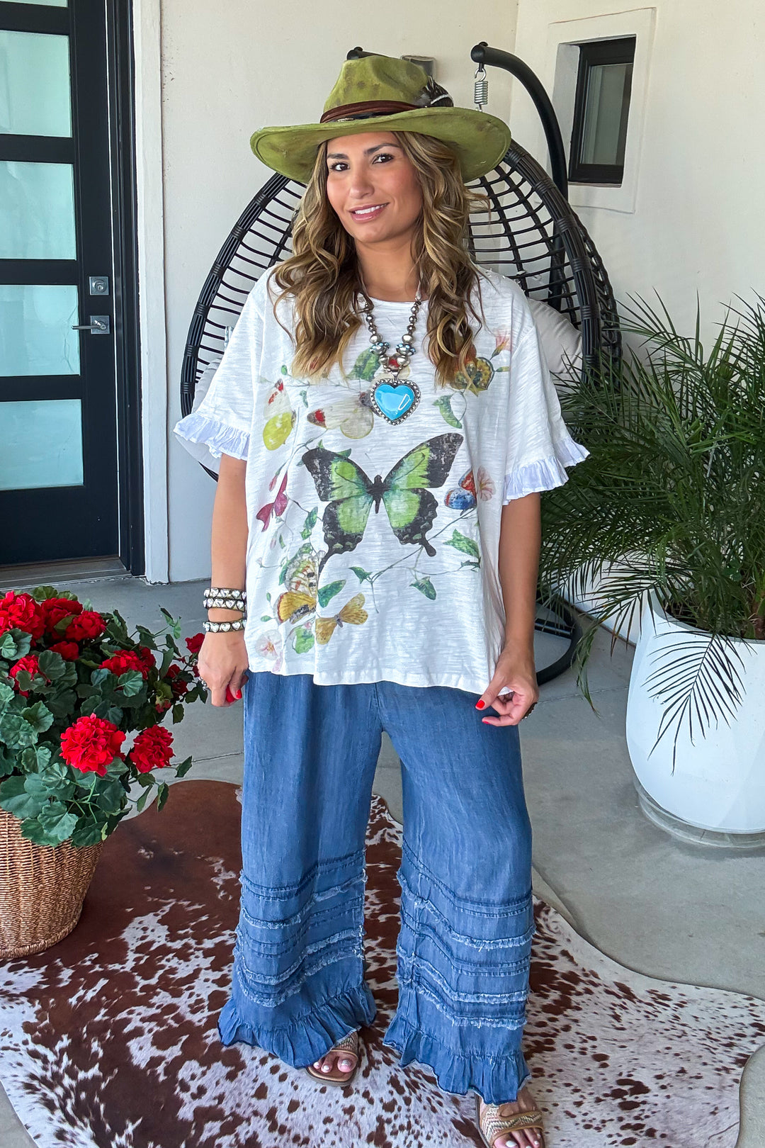 Wildflower Wings Oversized Top - 100% Cotton - White