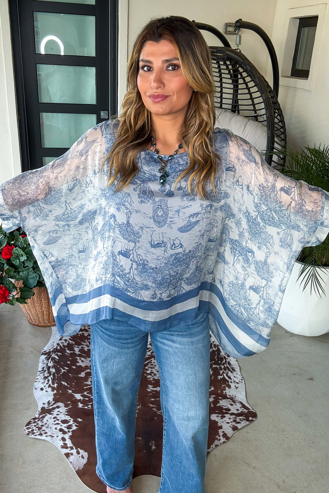 Savanna Sunset Silk Top - Blue - Made in Italy