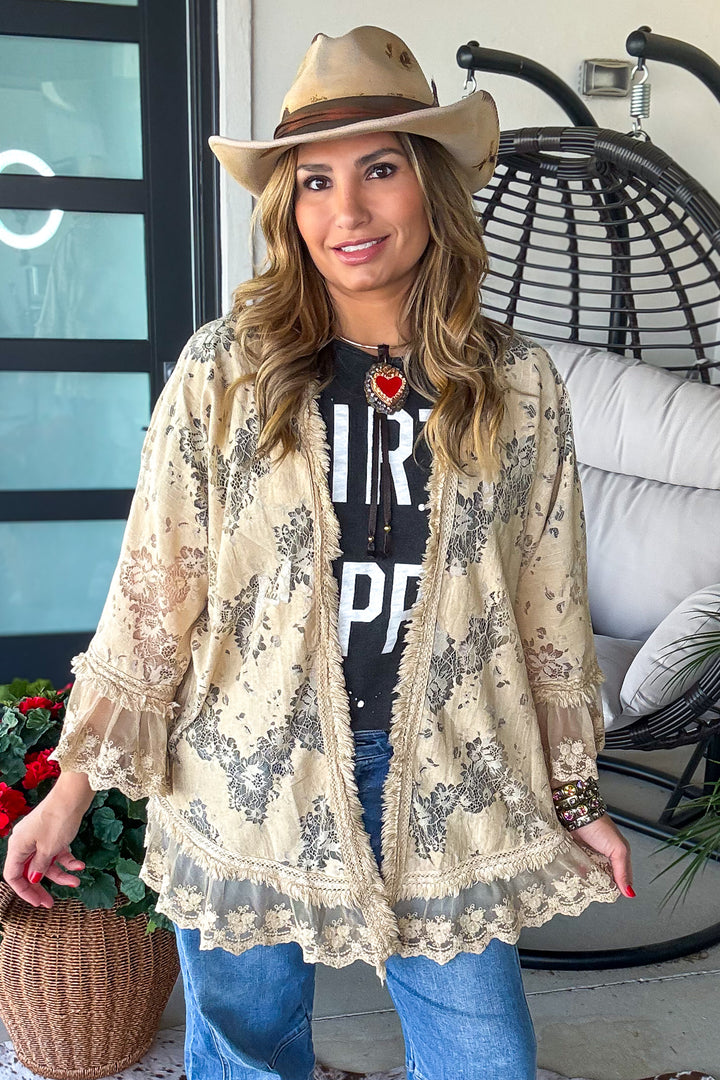 Golden Lace Whisper Kimono - Made in USA