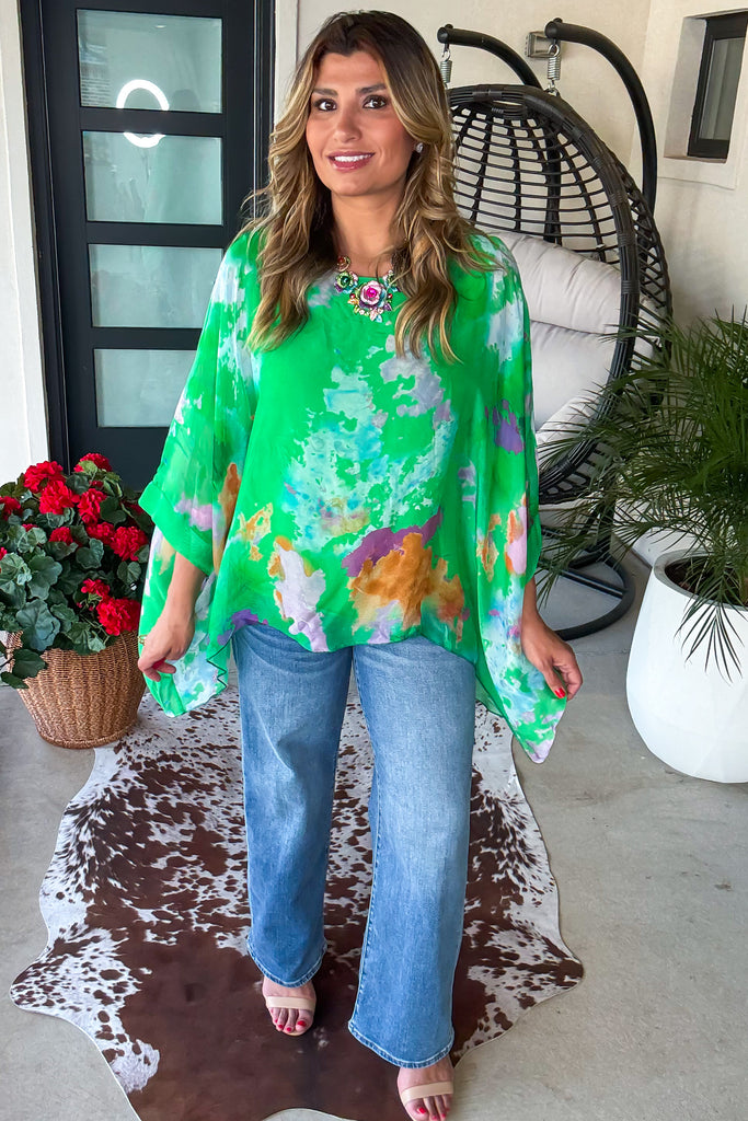 Confetti Glow Silk Top - Green - Made in Italy