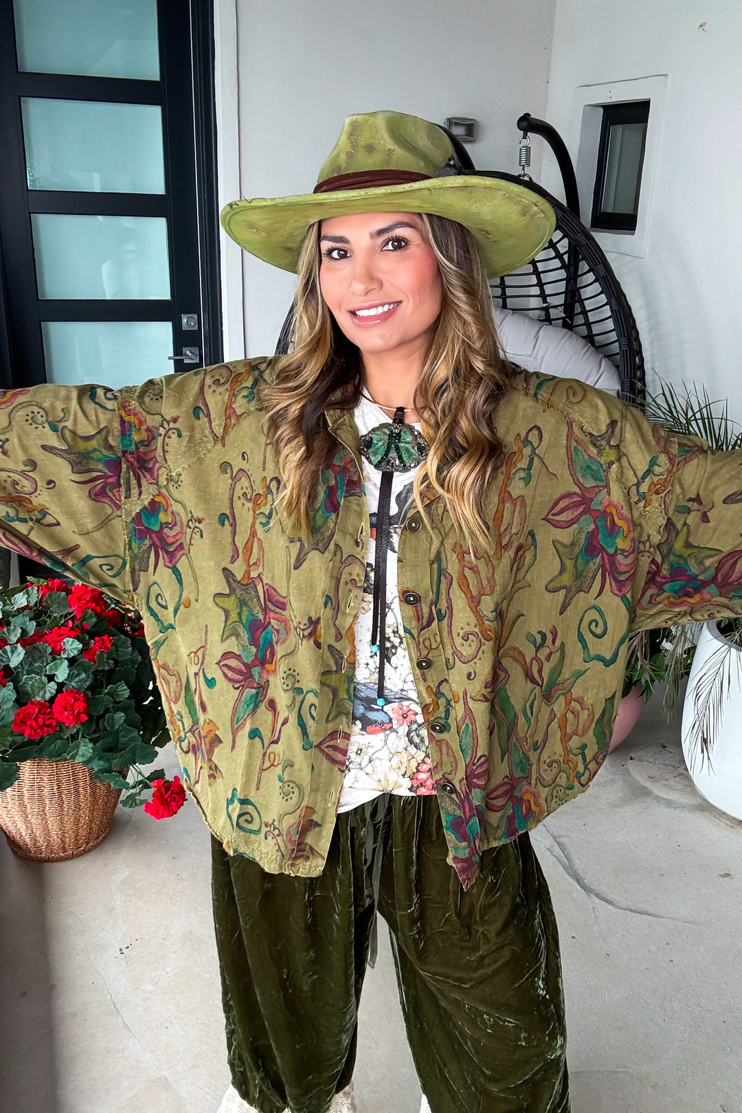 Garden Meadow Oversized Green Mix Top - 100% Cotton