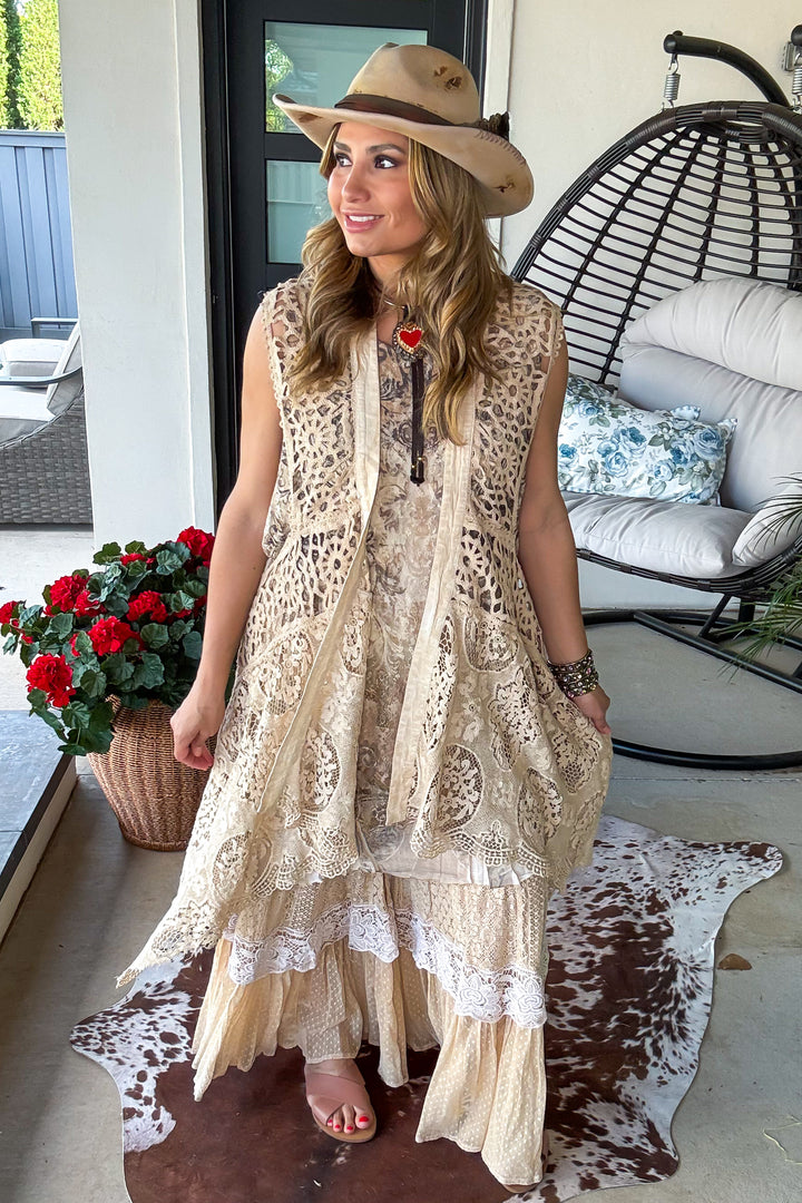 Vintage Lace Boho Vest  – High Low 100% Cotton Lace Duster