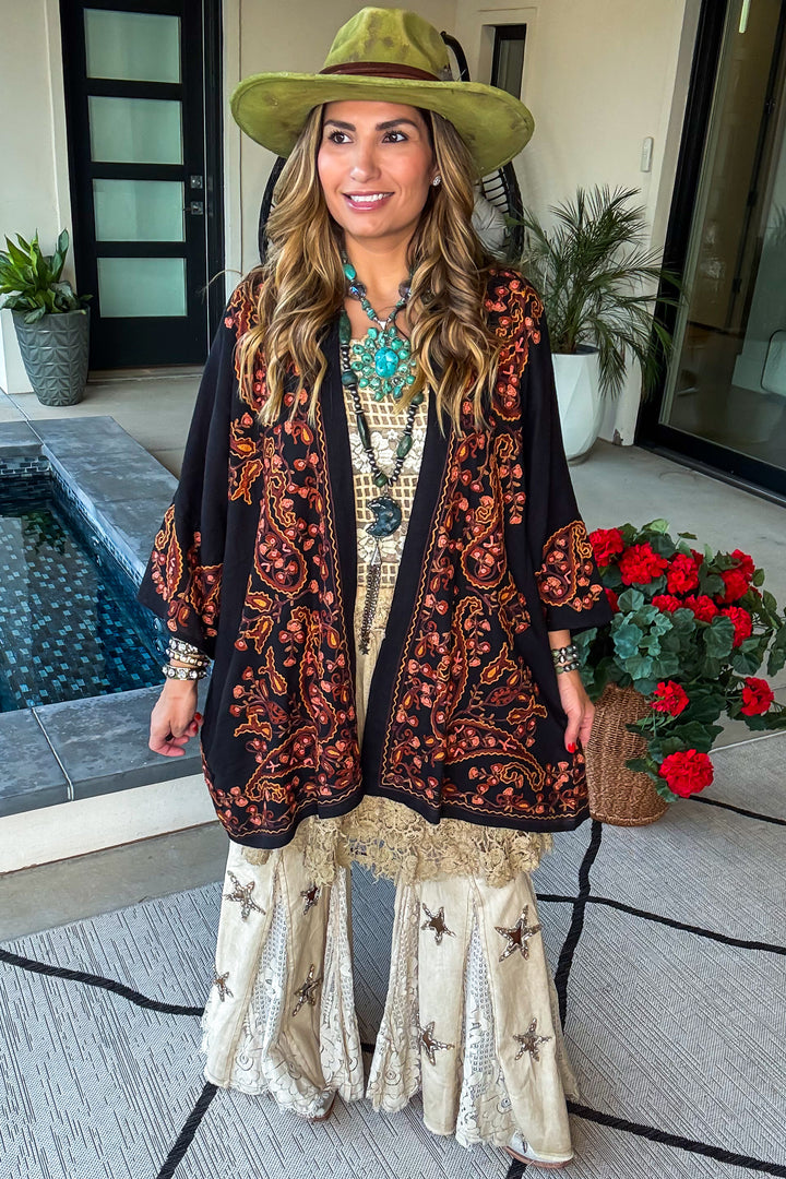 Beauty in Sight Embroidered Cardigan - Cotton Linen Blend  - Black