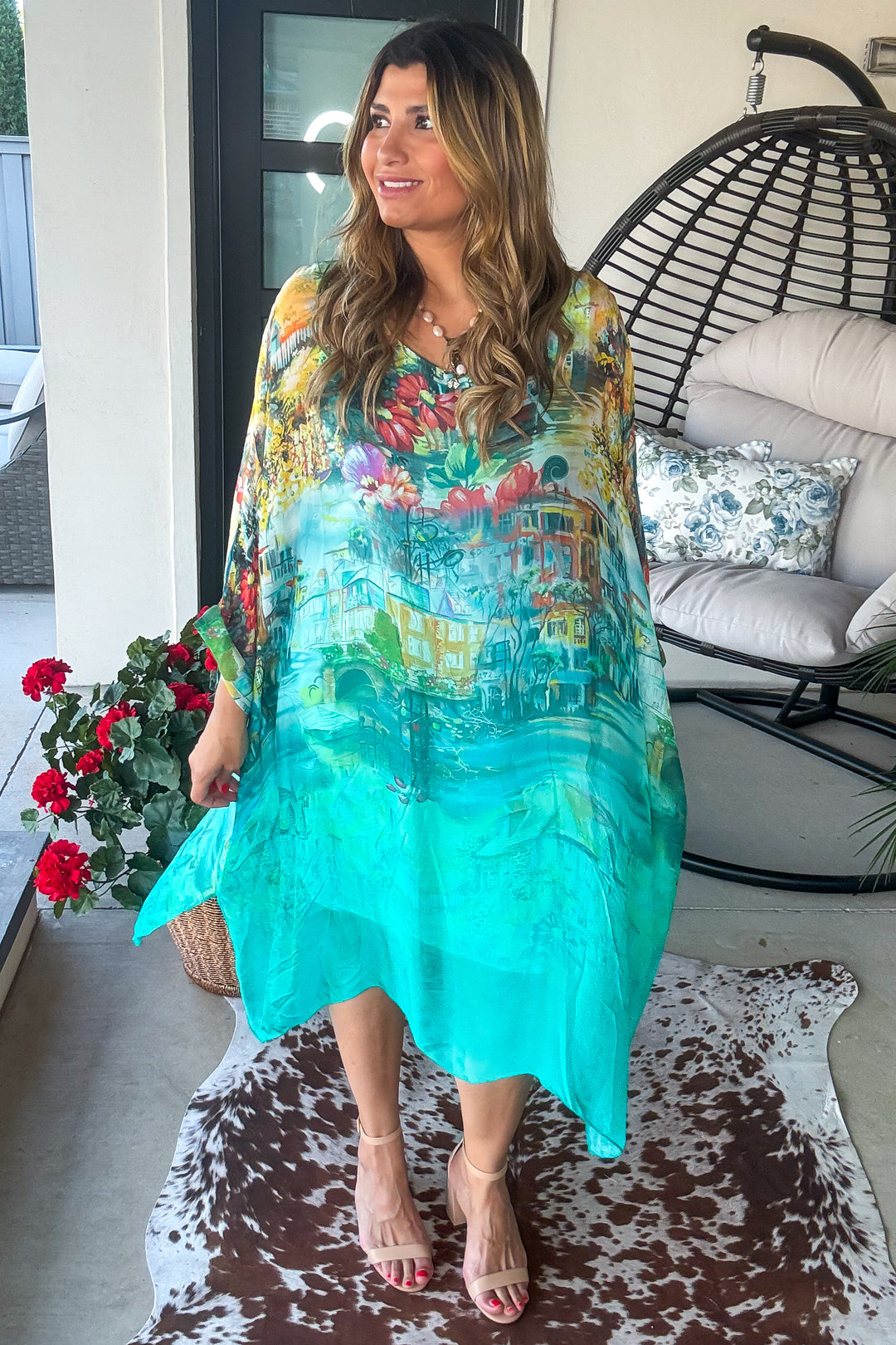Midnight in Positano Silk Tunic - Made in Italy  - Aqua