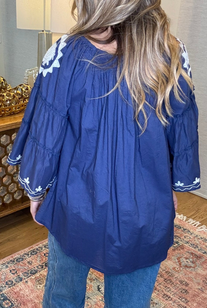 Bound By Love  Embroidered Top - Blue