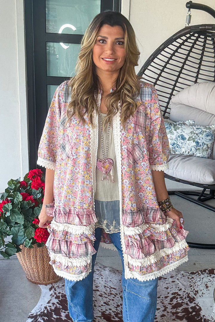 Lace And Daydreams Cardigan - 100% Cotton - Blue Gray