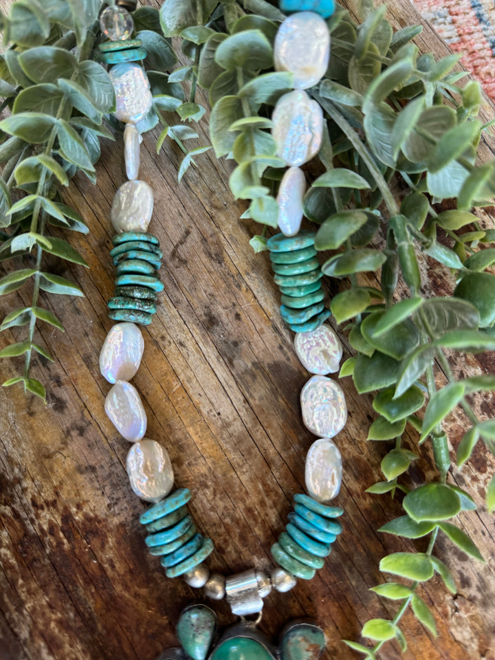 One of a Kind - Handmade - Baroque Pearl and Turquoise Necklace