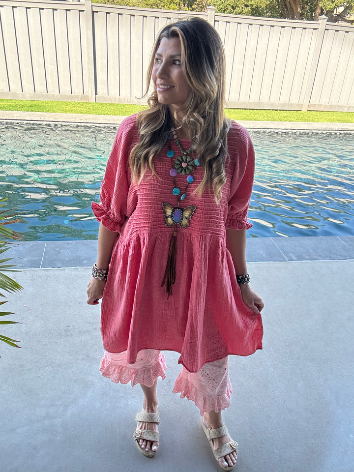 The Softest Dress Ever - 100% Cotton - Boho Red/Pink