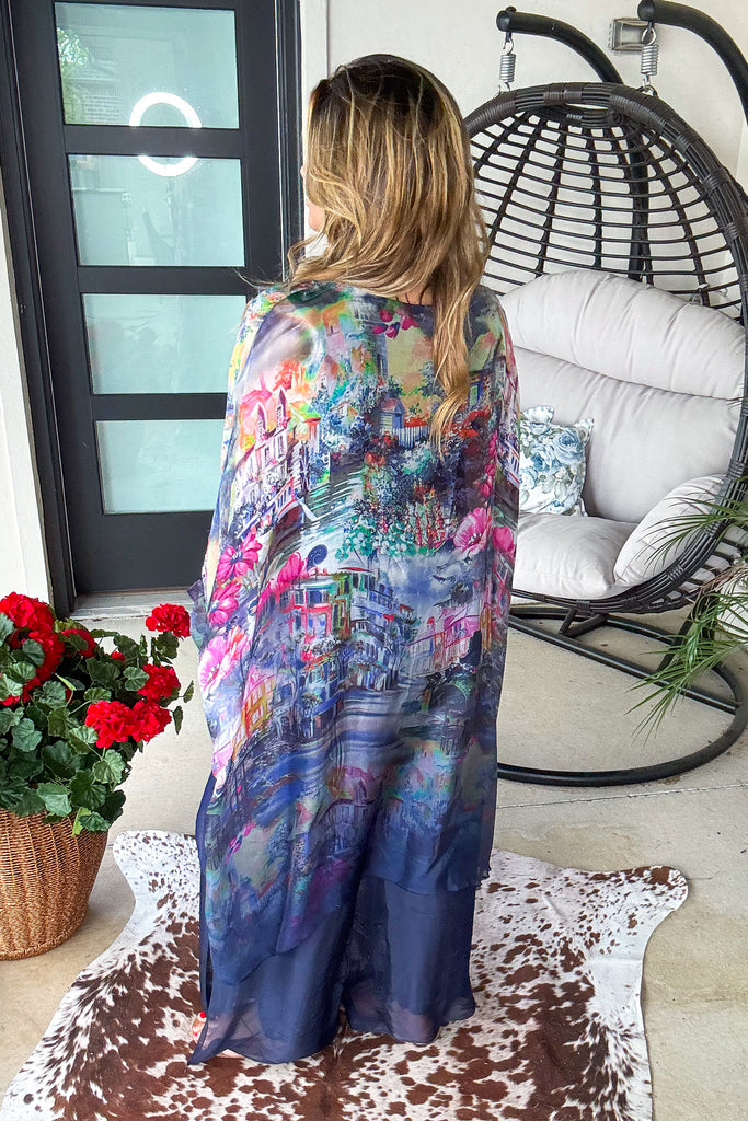 Midnight in Positano Silk Tunic - Made in Italy  - Navy Mix