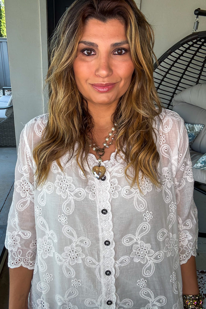 Porcelain Breeze Sheer Top - 100% Cotton - White