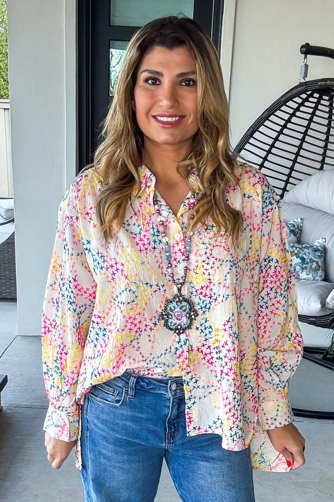 HANDMADE - Hand Stitched - Wildbloom Button Up Top - 100% Cotton