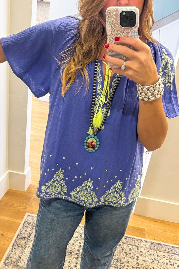 Morning Glow Top - 100% Cotton - Blue - SALE