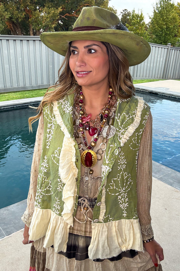 Embroidered Ruffle Vest - 100% Cotton