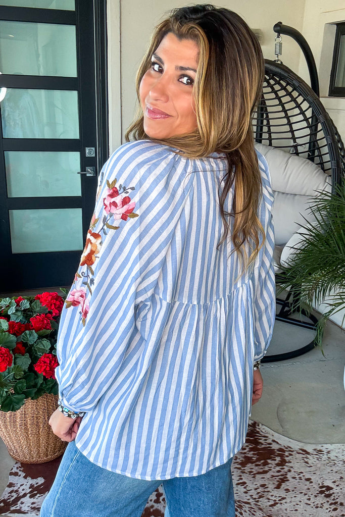 Embroidered Keepsake Blouse - Blue - 100% Cotton
