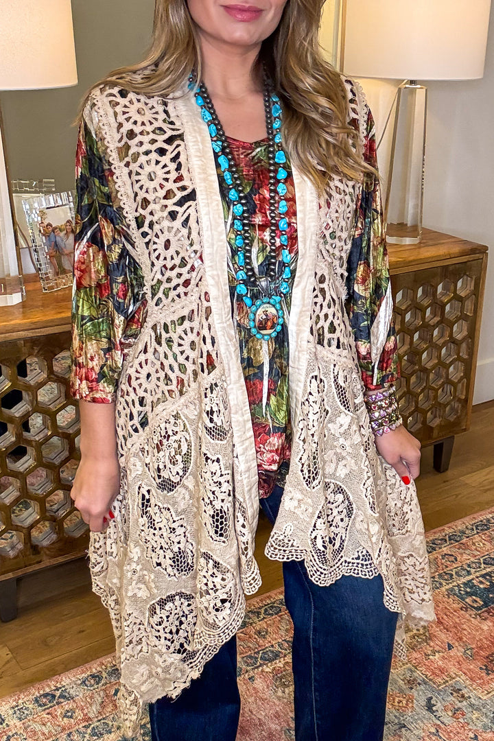 Vintage Lace Boho Vest  – High Low 100% Cotton Lace Duster