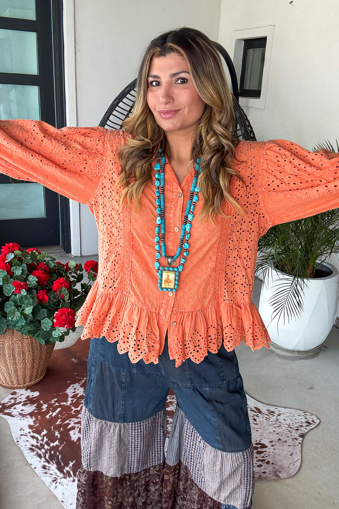 Southern Ruffles Top - 100% Cotton - Coral
