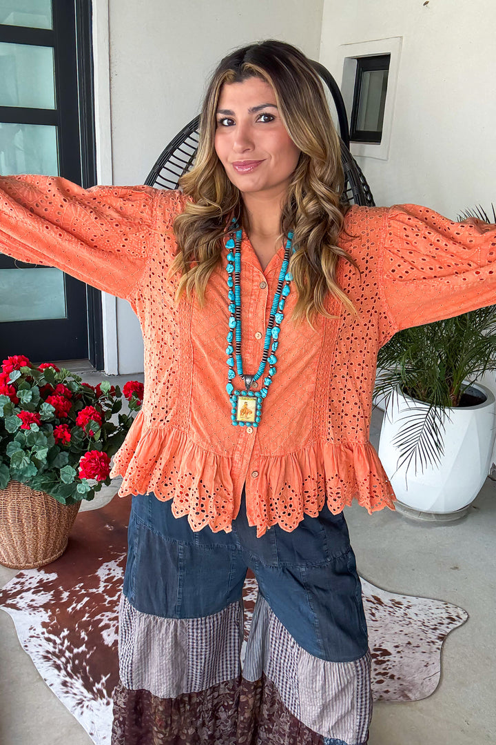 Southern Ruffles Top - 100% Cotton - Coral
