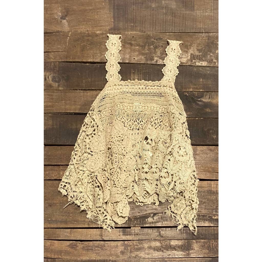 Whispering Details Lace Tank - 100% Cotton - Made in USA