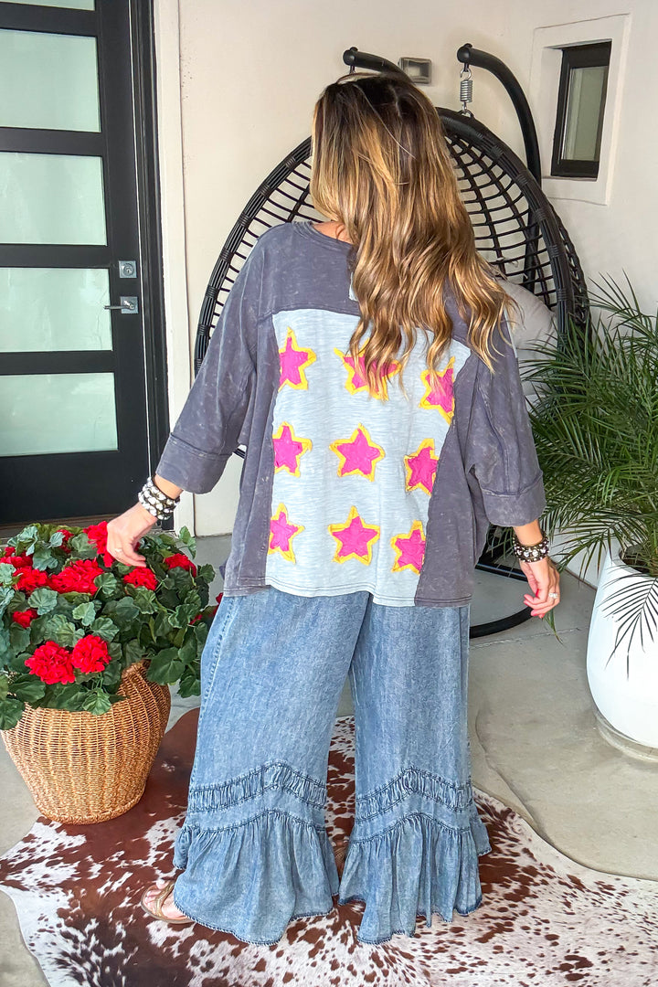 Stardust Trails Oversized Top - 100% Cotton - Faded Navy