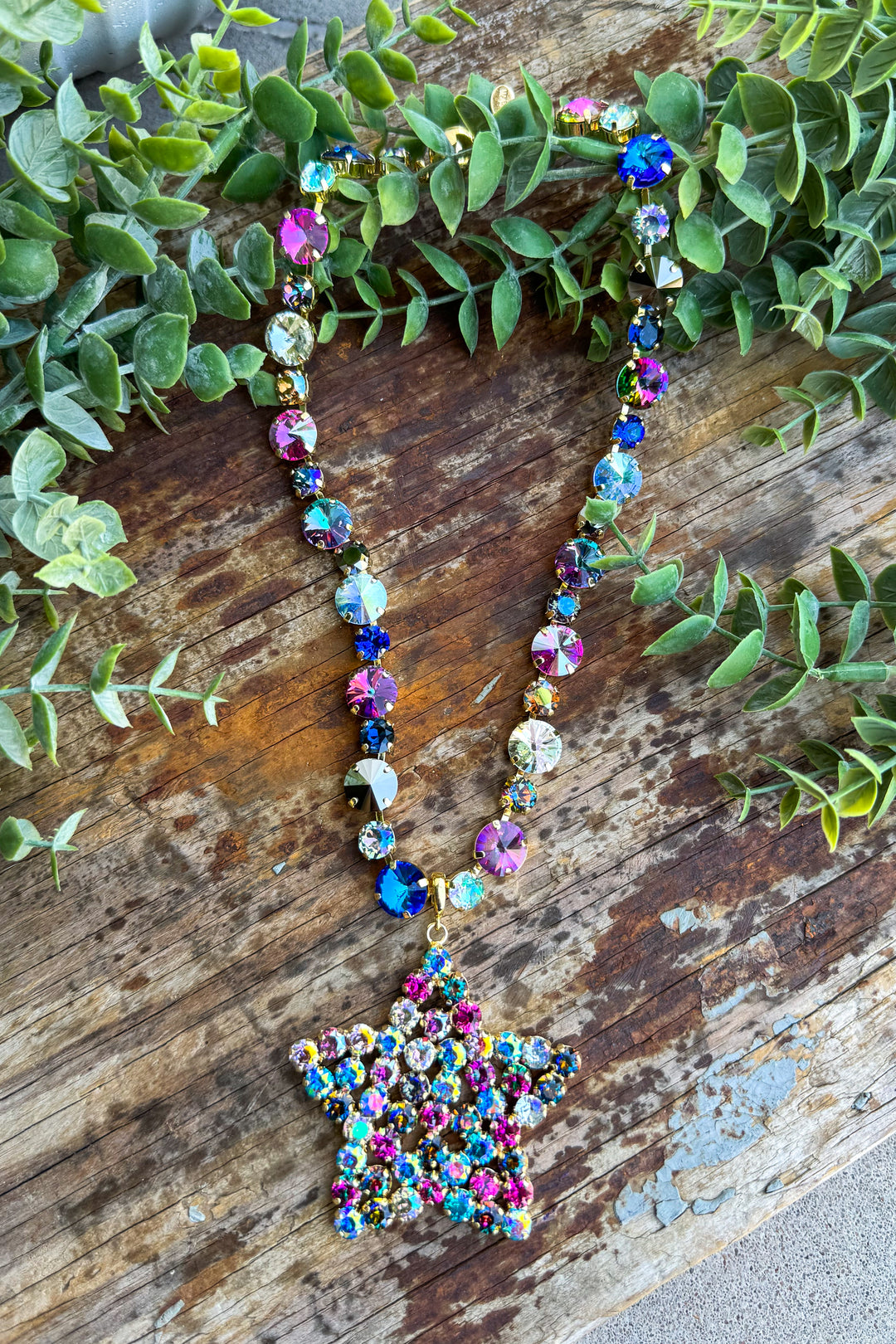 WAFA Austrian Crystals Necklace - Star Pendant - Multi