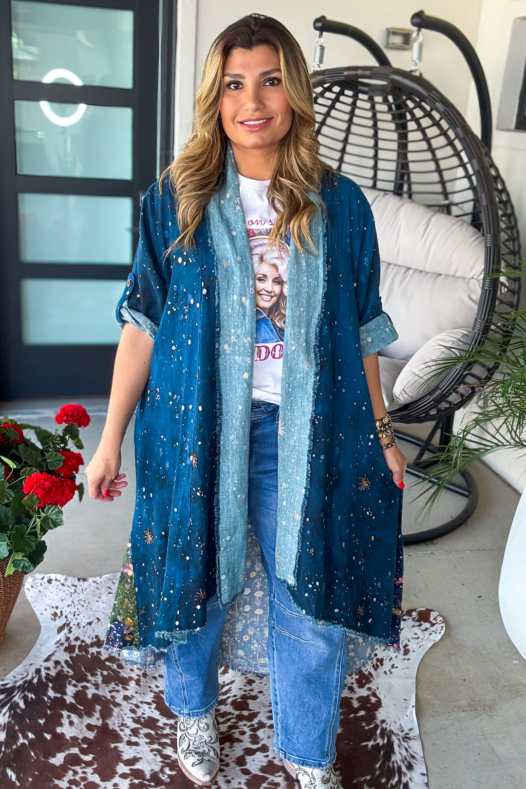 Midnight Moonflower Goddess Duster - 100% Cotton