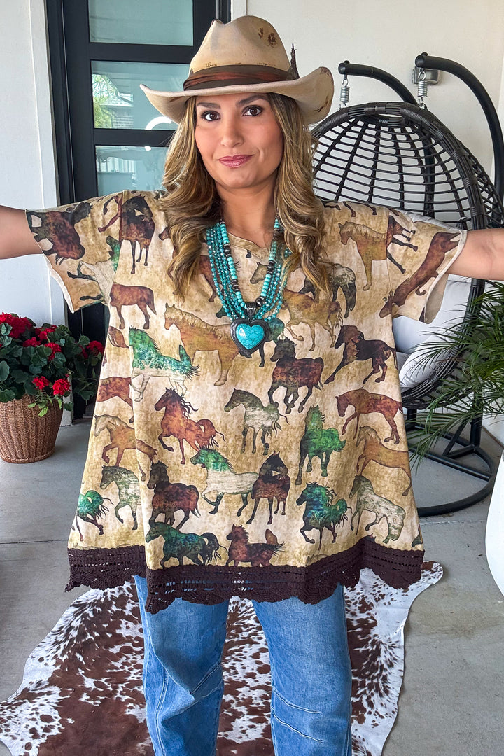 Wild Spirit Horse Print Cotton Linen Top – Made in USA