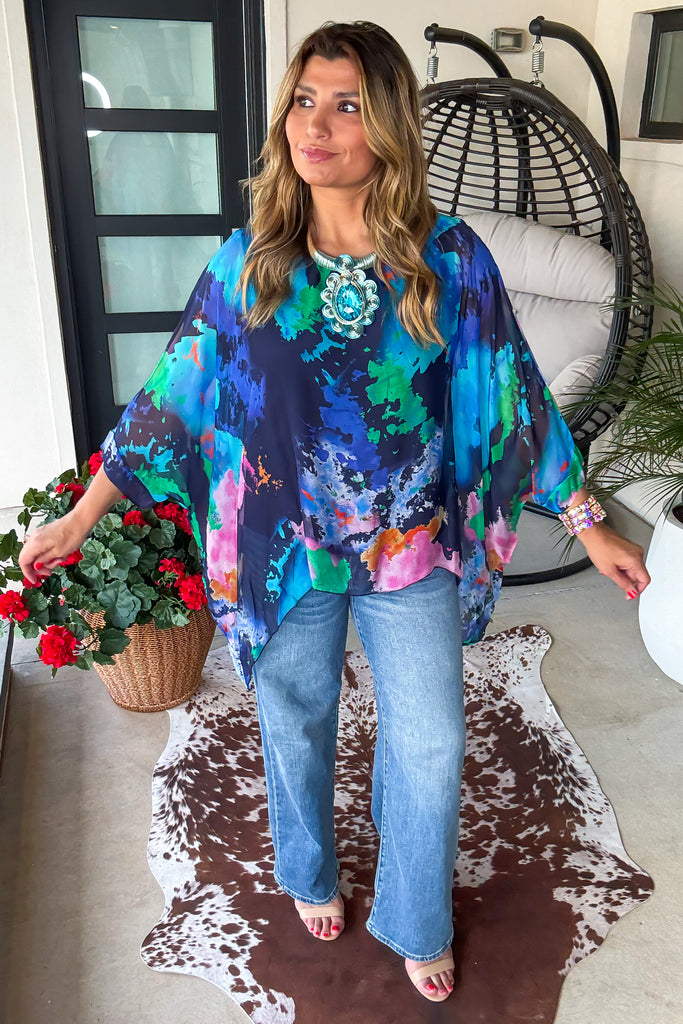 Confetti Glow Silk Top - Blue - Made in Italy
