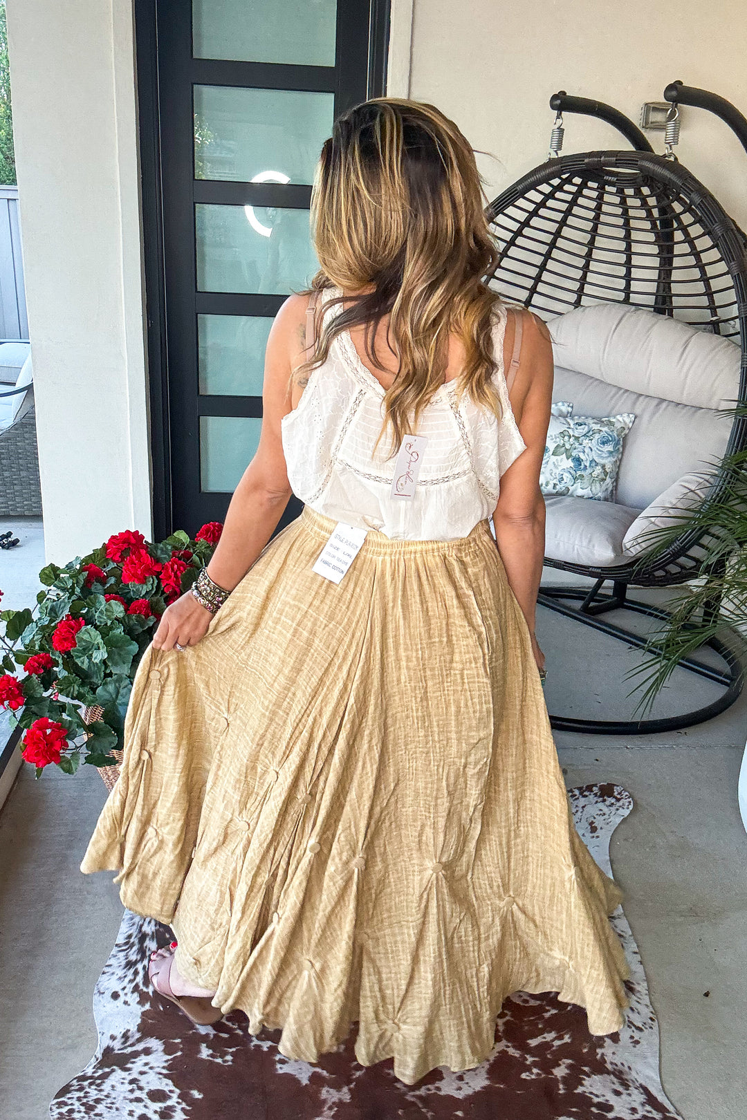 Dancing Petals Skirt - Tea - 100% Cotton