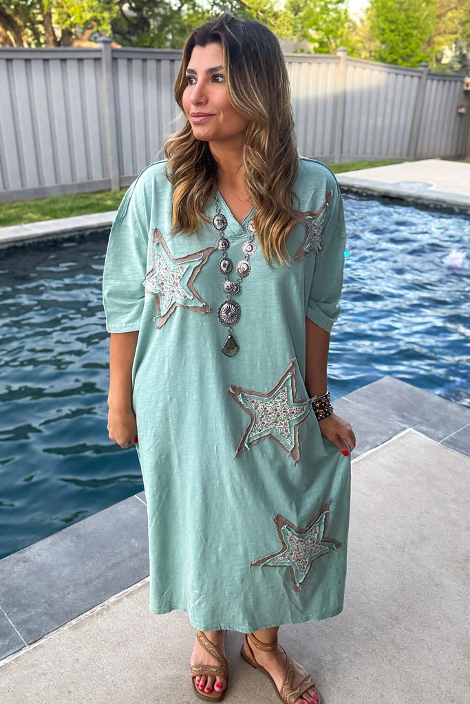 Starlit Meadow Maxi Dress - 100% Cotton - Sage