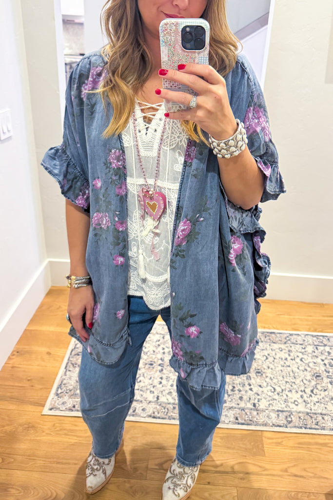 Bloom In Motion Oversized Cardigan - DK. Denim