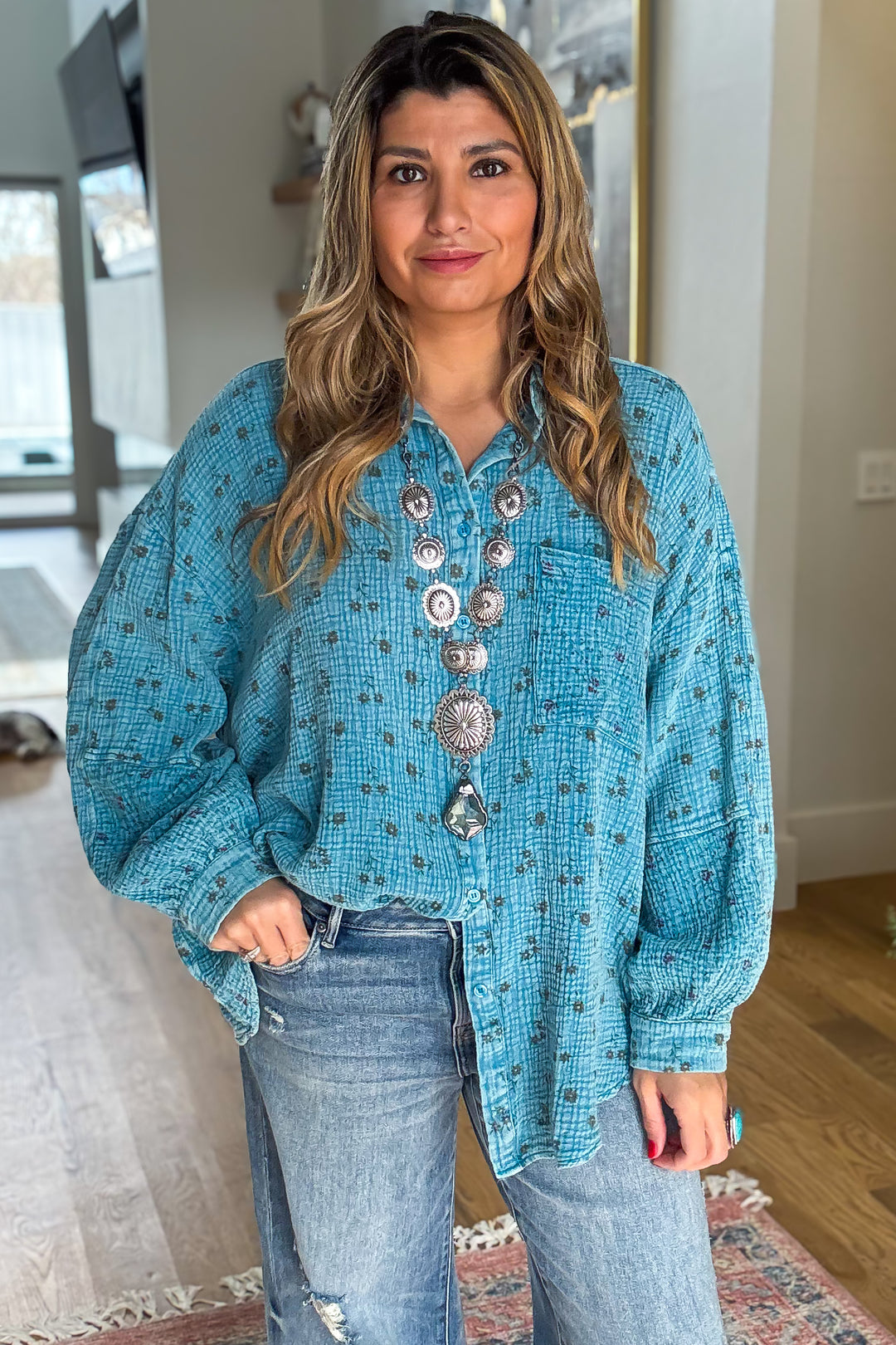 Daisy Dreams Tunic - Blue - 100% Cotton