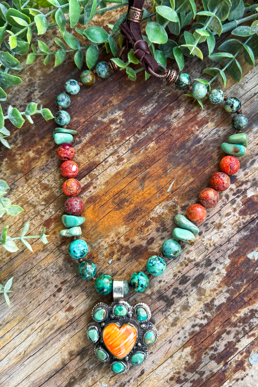 Handmade in Texas - Turquoise - Red Jasper and Spiny Oyster Shell Necklace