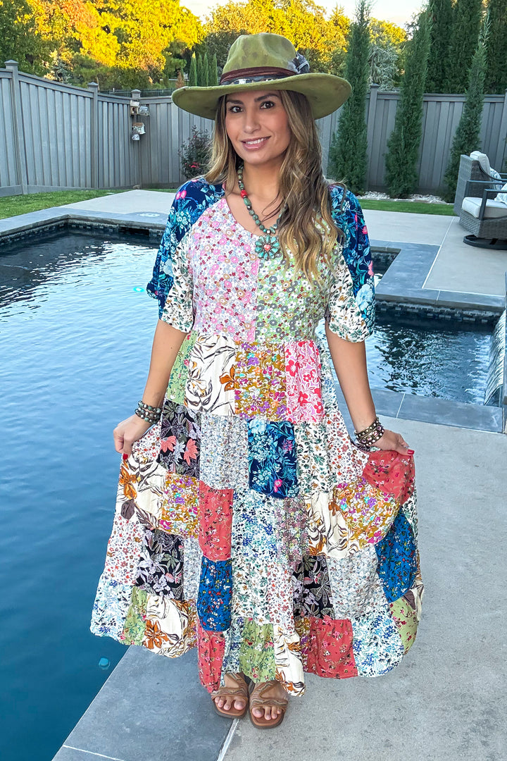 Boho Patchwork Maxi Dress - Floral