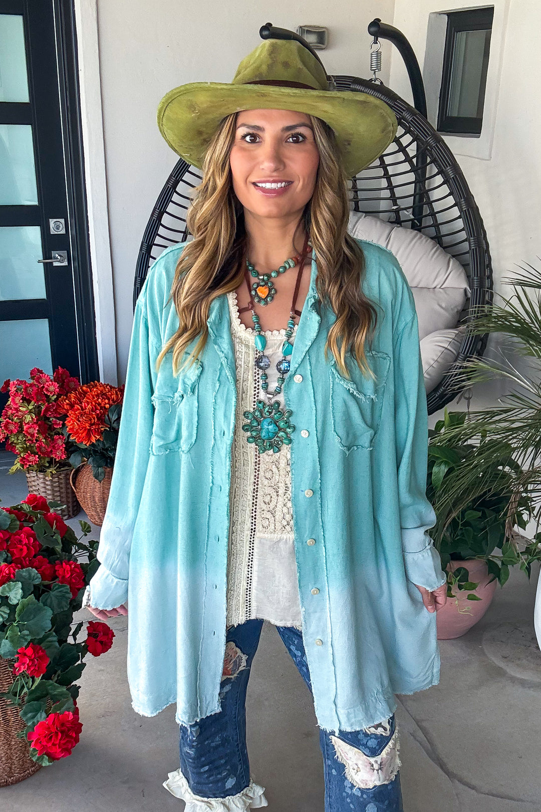 Coastal Mist Oversized Ombre Tunic - Teal