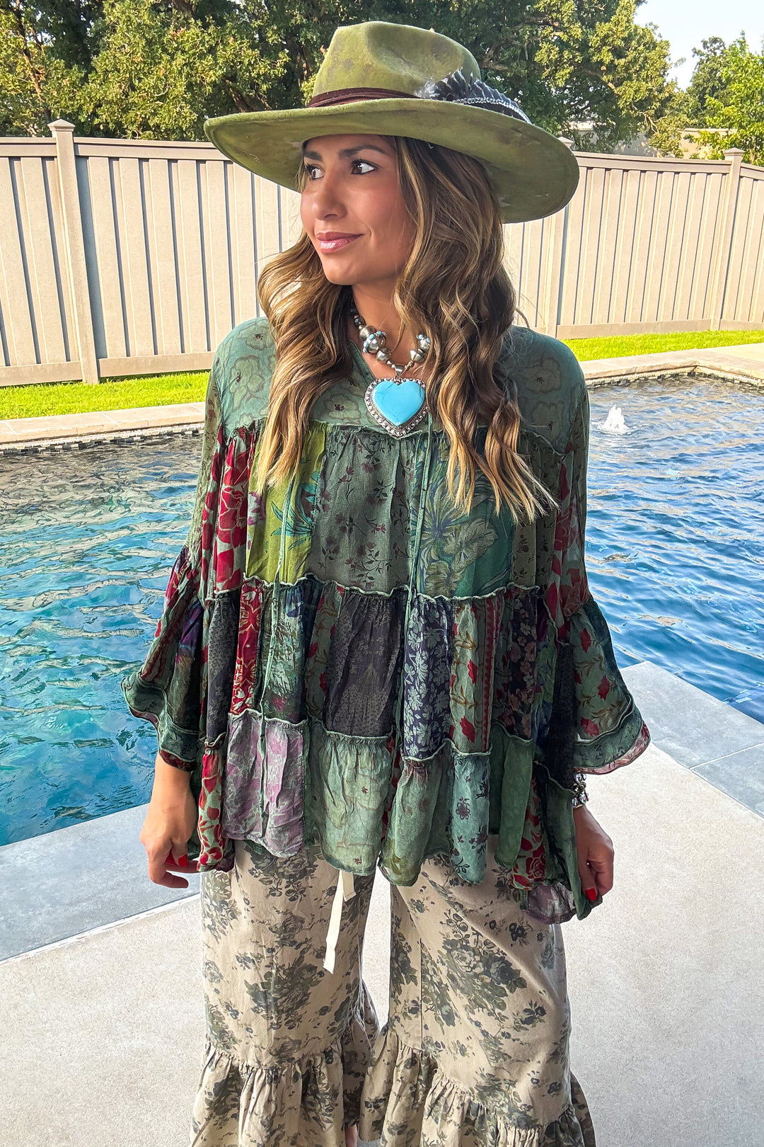 Autumn Bliss Sheer Blouse - Basil