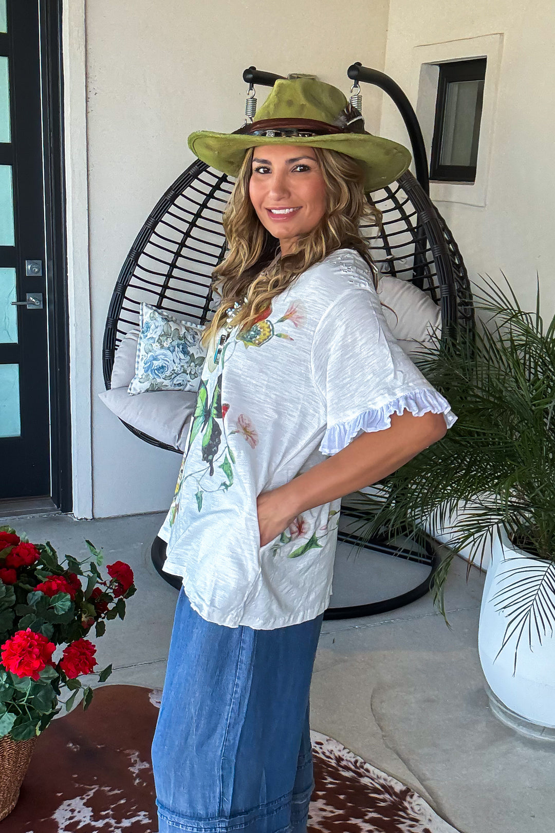 Wildflower Wings Oversized Top - 100% Cotton - White