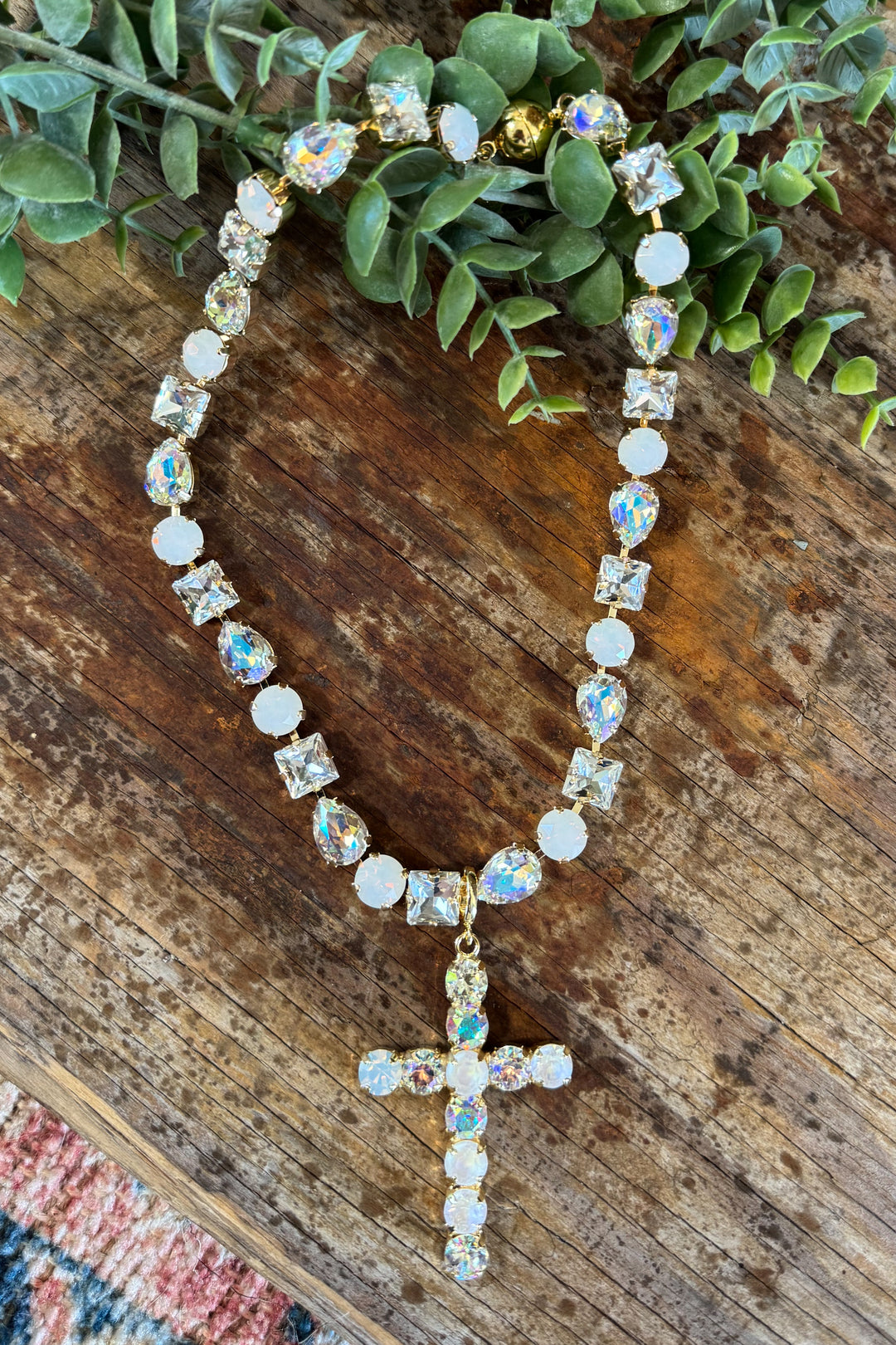 WAFA Austrian Crystal Cross Necklace - White and Clear