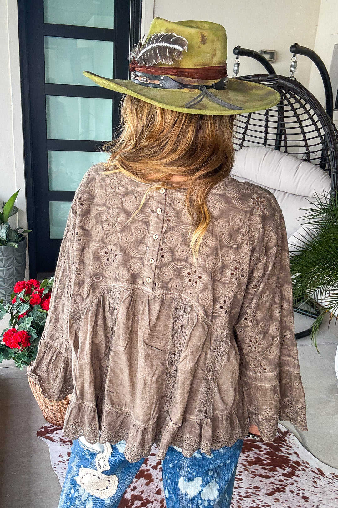 Southern Elegance Blouse - 100% Cotton - Mushroom