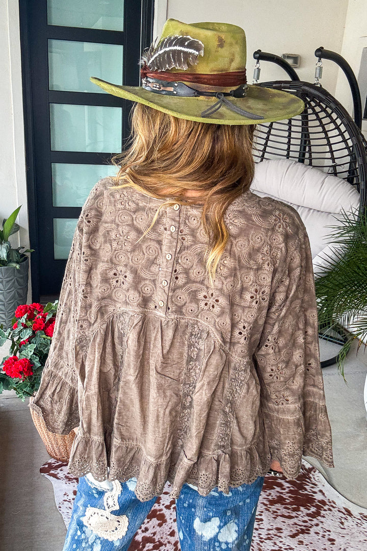Southern Elegance Blouse - 100% Cotton - Mushroom
