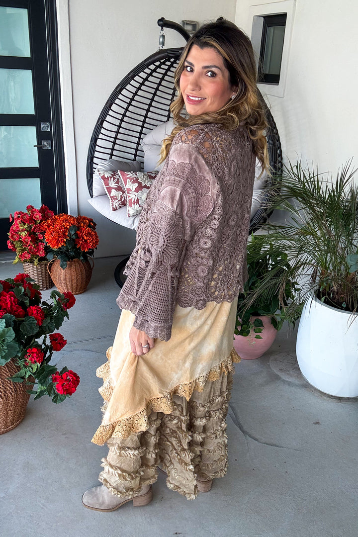 Desert Lace Dream Cardigan - Brown - 100% Cotton