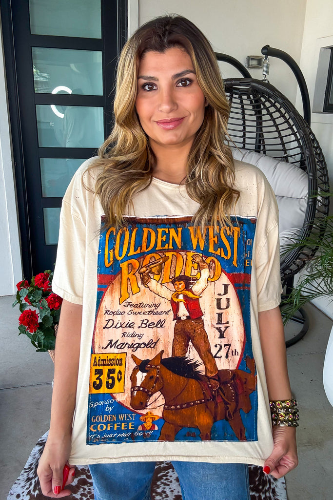 Golden West Rodeo Distressed Tee - 100% Cotton