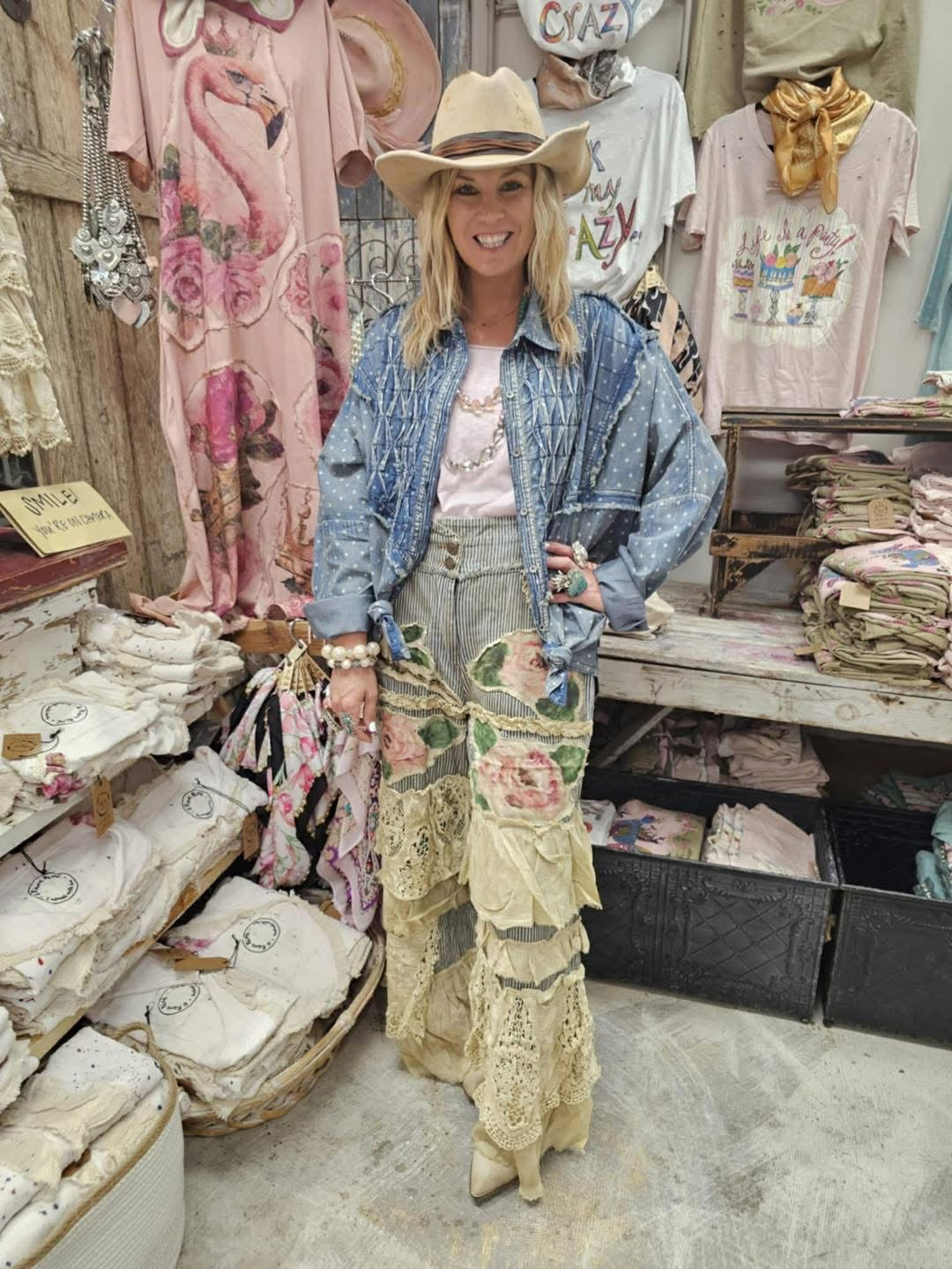 Painted Rose Patchwork Boho Pants