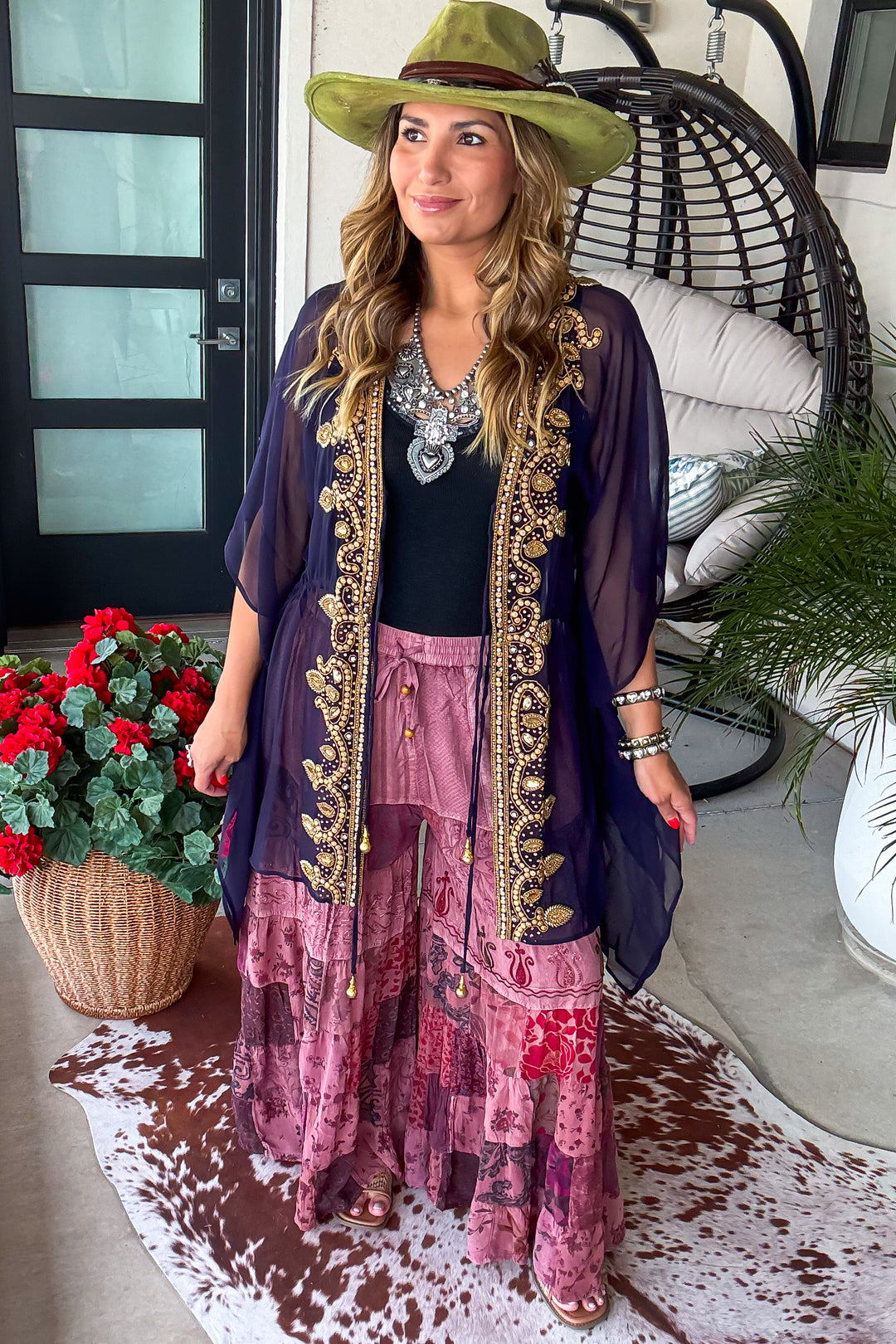 Boho Berry Elastic Waist Pants