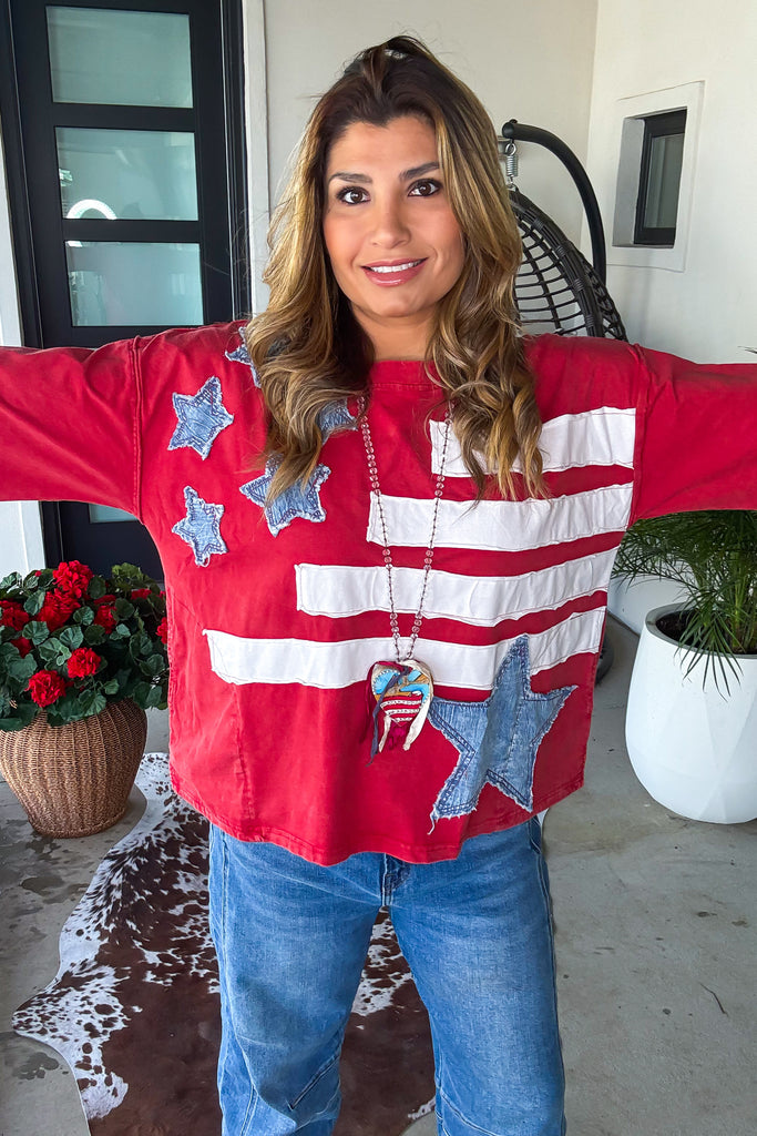 Homegrown Freedom Oversized Top - 100% Cotton - Red