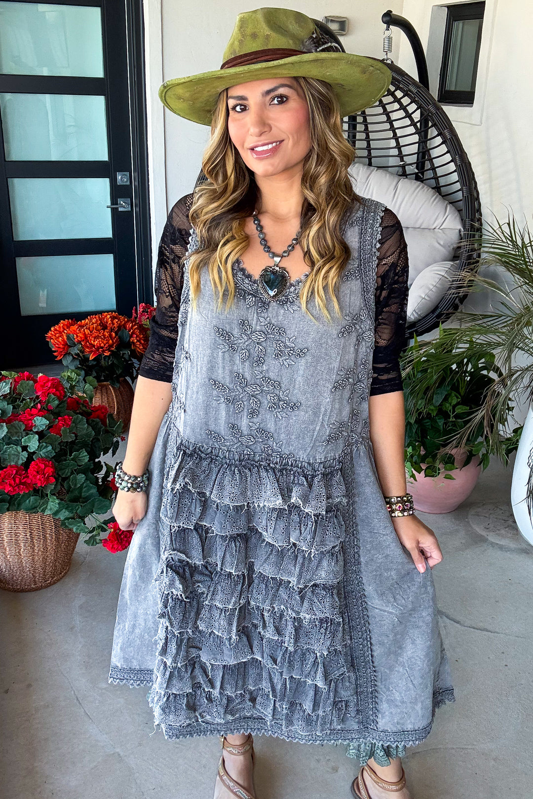 Rustic Revival Tunic - 100% Cotton - Charcoal