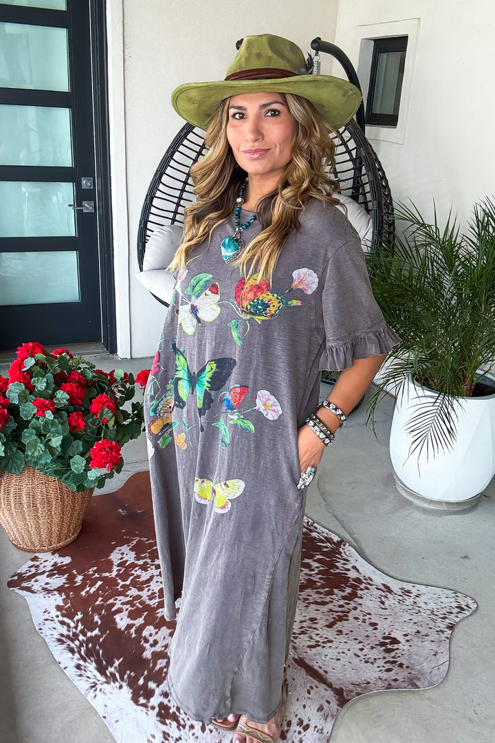 Attracting Nature Maxi Dress - 100% Cotton - Faded Navy