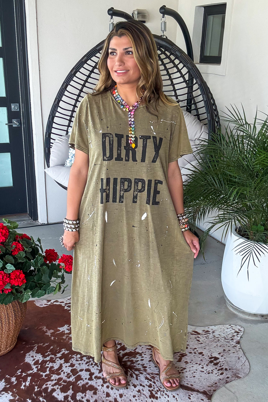 Dirty Hippie Maxi Dress - 100% Cotton - Charcoal/Olive