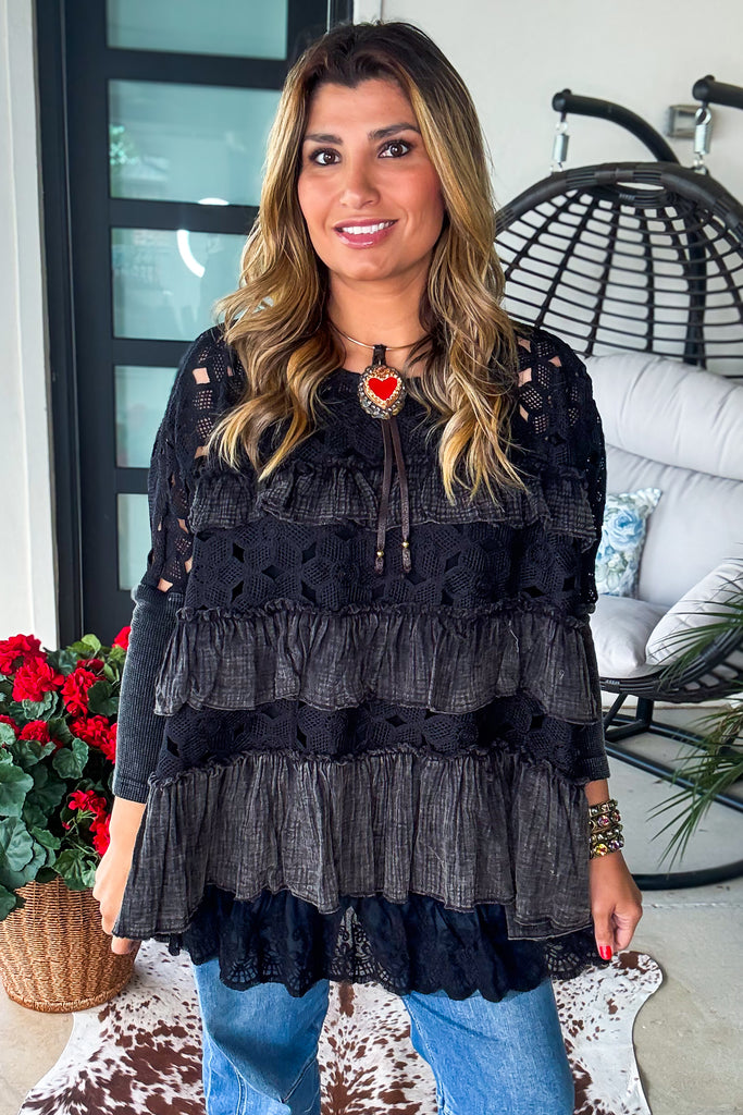 Gypsy Breeze Sheer Oversized Top - Black